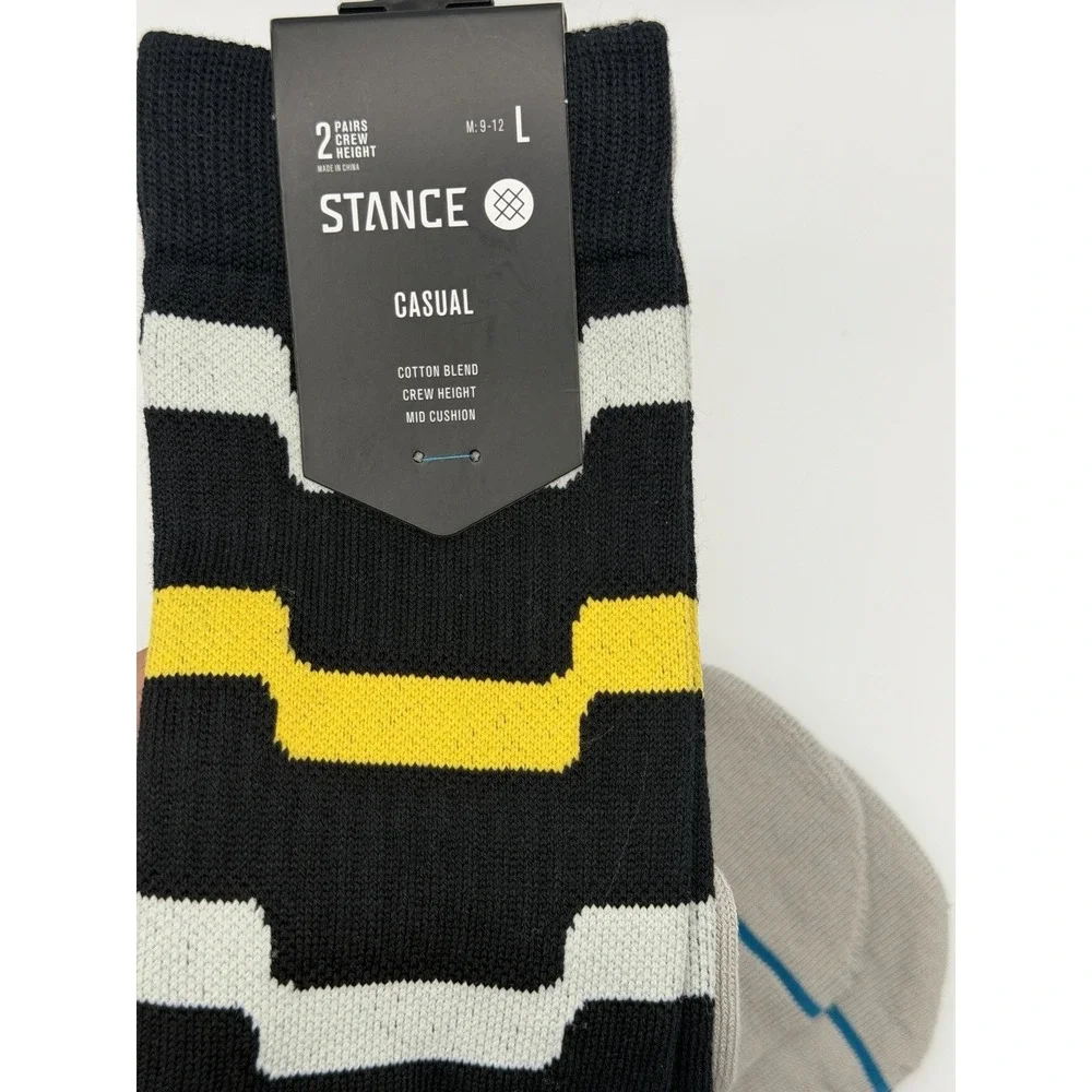 Stance Casual 2 Pack Crew Socks Black Yellow Grey Striped Mens L NWT AS56D2SWAP